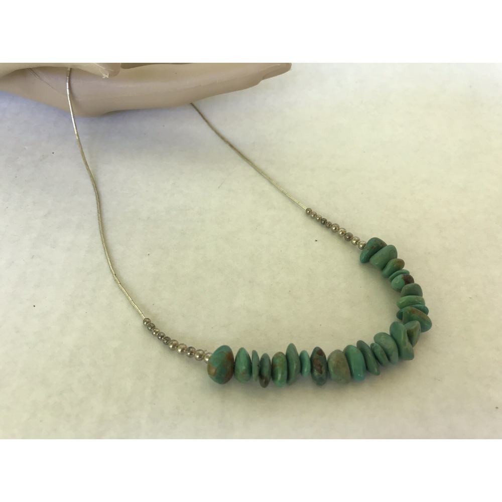 Necklace  Natural Blue Turquoise faux stone small Nuggets‎  17" silver tone